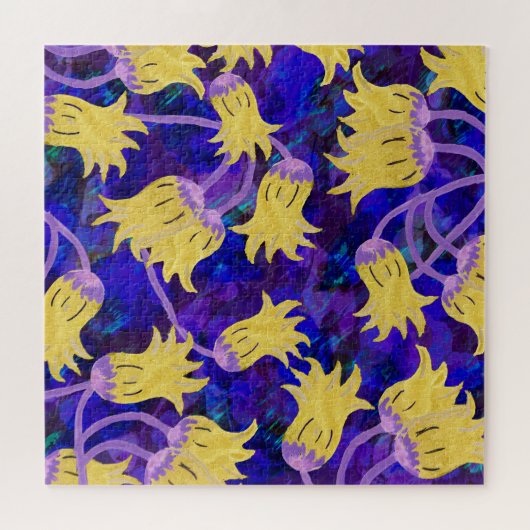 Gele bloemen: donkere achtergrond waterverf kunstw legpuzzel (Horizontaal)