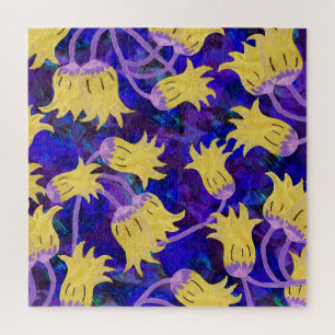 Gele bloemen: donkere achtergrond waterverf kunstw legpuzzel