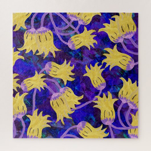 Gele bloemen: donkere achtergrond waterverf kunstw legpuzzel (Verticaal)