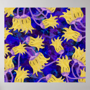Gele bloemen: donkere achtergrond waterverf kunstw poster