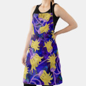 Gele bloemen: donkere achtergrond waterverf kunstw schort (Insitu)