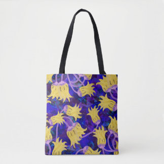 Gele bloemen: donkere achtergrond waterverf kunstw tote bag