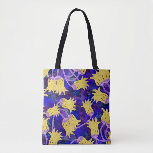 Gele bloemen: donkere achtergrond waterverf kunstw tote bag (Voorkant)