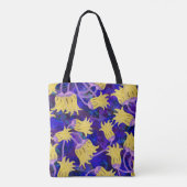 Gele bloemen: donkere achtergrond waterverf kunstw tote bag (Achterkant)