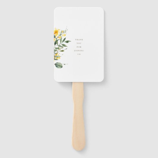 Gele Bloemen Eenvoudige Gouden Tekst Handwaaier (Achterkant)