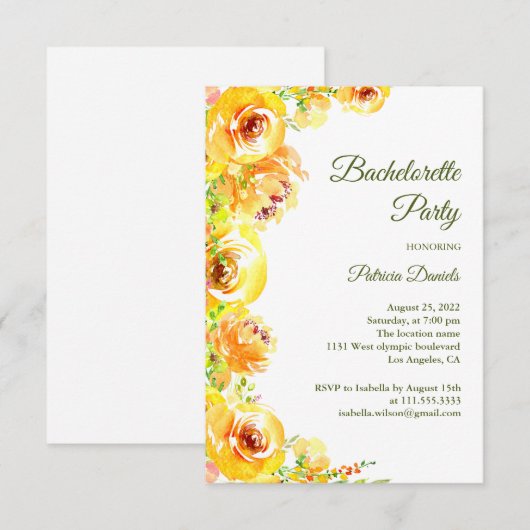 Gele bloemen. Elegant bloemenvrijgezellenfeest Kaart (Voorkant / Achterkant)