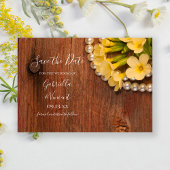 Gele bloemen en Barn Wood Weddenschap sparen de Da Save The Date