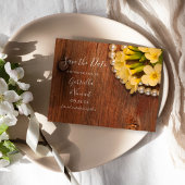 Gele bloemen en Barn Wood Weddenschap sparen de Da Save The Date