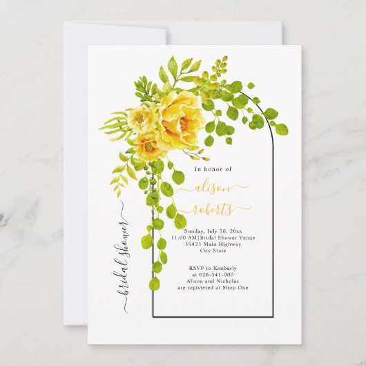 Gele bloemen en boog bruiloft bridal shower kaart (Voorkant)