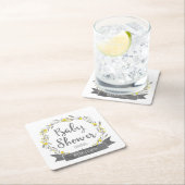 Gele bloemen en Grijze bladeren, Baby shower Kartonnen Onderzetters (Insitu)