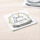 Gele bloemen en Grijze bladeren, Baby shower Kartonnen Onderzetters (Schuin)