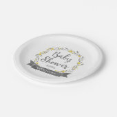 Gele bloemen en Grijze bladeren, Baby shower Papieren Bordje (Gekanteld)