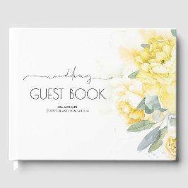 Gele bloemen en groen Bruiloft Gastenboek