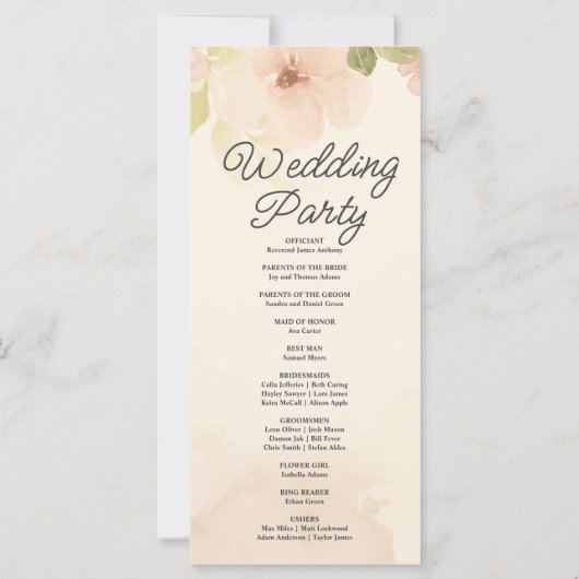 Gele bloemen en groen geel bruiloft programma (Achterkant)