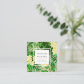  gele bloemen en groene palmen vierkante visitekaartje (Staand voorkant)