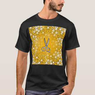 Gele bloemen en kapper schaar. t-shirt