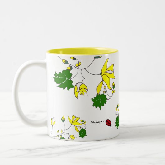 Gele bloemen en Kleine Mok Ladybugs (Links)