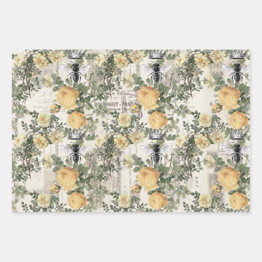 Gele bloemen en koningin inpakpapier vel (Voorkant)