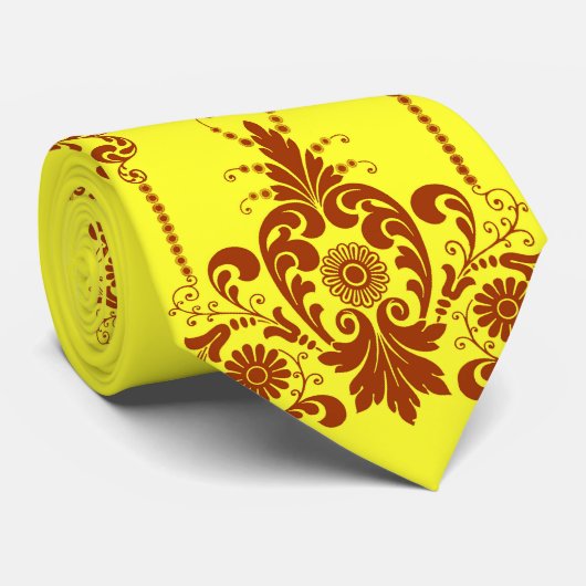 gele bloemen en krullenprint stropdas (Opgerold)