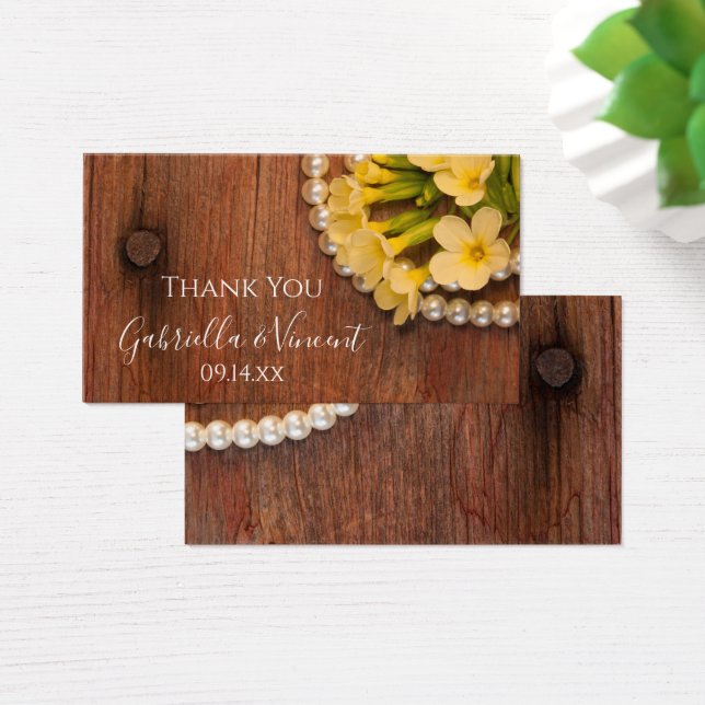 Gele bloemen en Labels van de Barn Wood Visitekaartjes (Bureau)