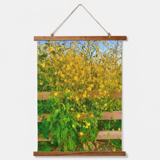 Gele Bloemen en Omheining Tapestry Hangend Wandkleed (Voorkant)