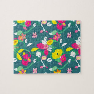 Gele bloemen en roze bloemen patroon legpuzzel