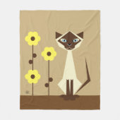 Gele Bloemen en Siamese Kat Fleece Deken (Voorkant)