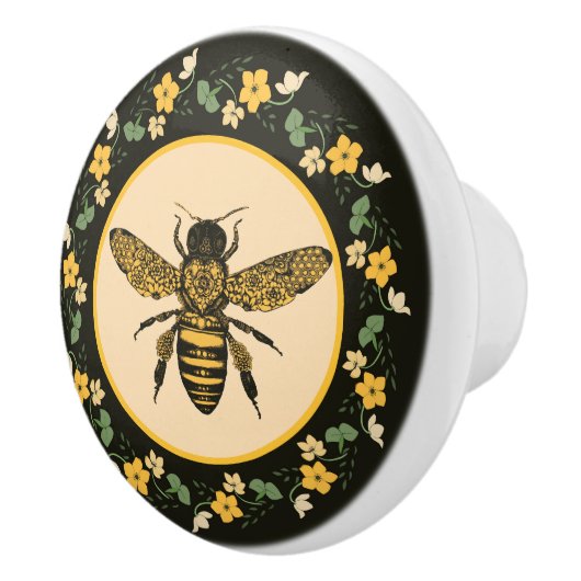 Gele bloemen en Victoriaans bijen Keramische Knop (Rechts)