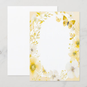 Gele bloemen en vlinders blanco bruiloft kaart