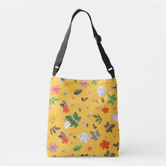 Gele bloemen en witte rozen 10 crossbody tas (Achterkant)
