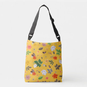Gele bloemen en witte rozen 10 crossbody tas