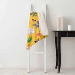 Gele bloemen en witte rozen 10 sherpa deken