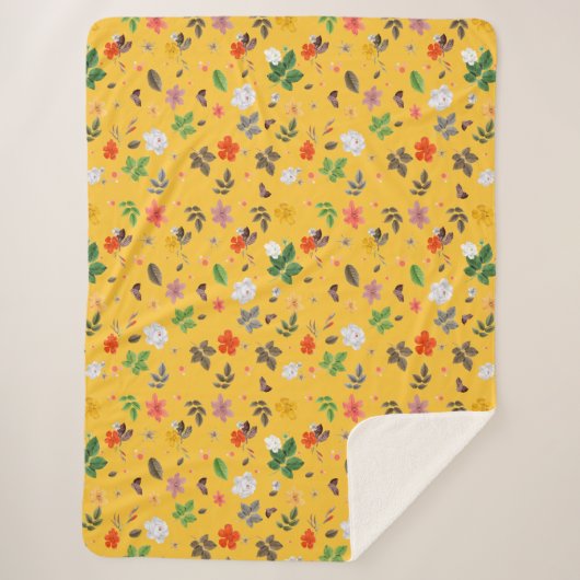 Gele bloemen en witte rozen 10 sherpa deken (Voorkant)