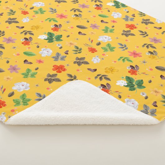 Gele bloemen en witte rozen 10 sherpa deken (3/4)