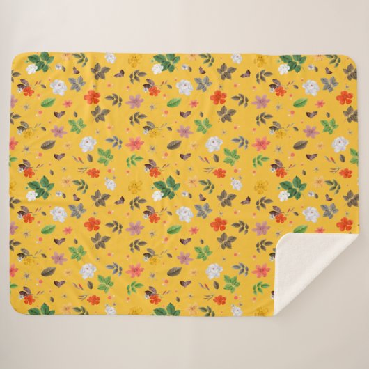 Gele bloemen en witte rozen 10 sherpa deken (Voorkant (horizontaal))