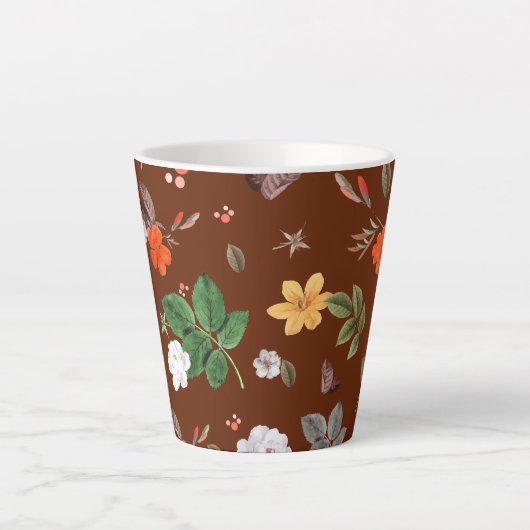 Gele bloemen en witte rozen 12 latte mok (Voorkant)