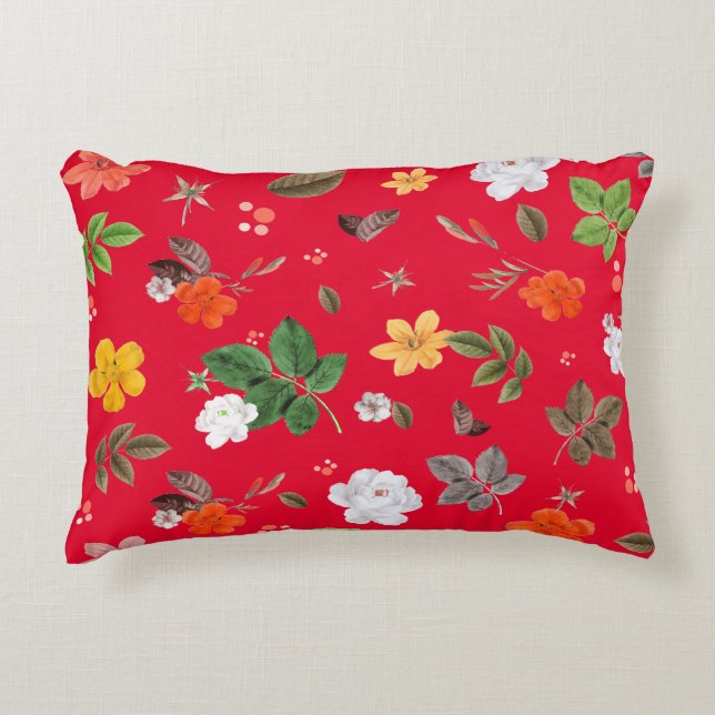 Gele bloemen en witte rozen 13 accent kussen (Voorkant)