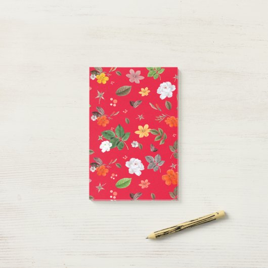 Gele bloemen en witte rozen 13 post-it® notes (Op bureau)
