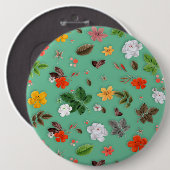 Gele bloemen en witte rozen 14 ronde button 6,0 cm (Voorkant /achterkant)