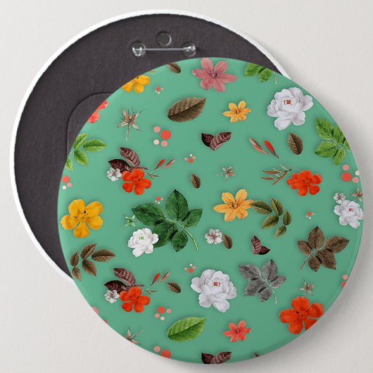 Gele bloemen en witte rozen 14 ronde button 6,0 cm (Voorkant /achterkant)