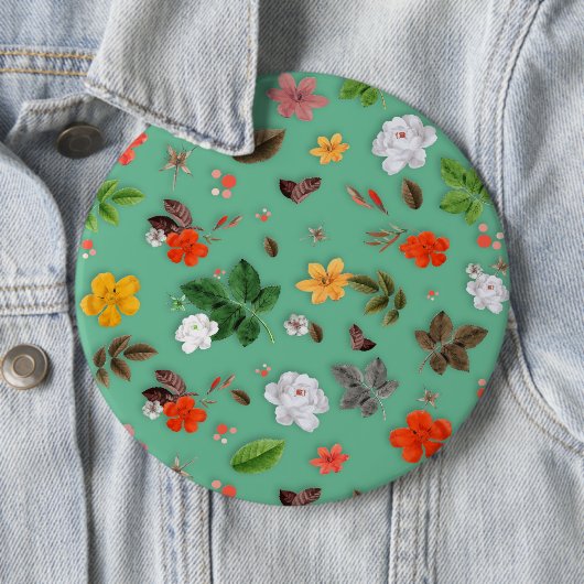 Gele bloemen en witte rozen 14 ronde button 6,0 cm (In situ)