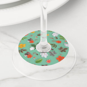Gele bloemen en witte rozen 14 wijnglaslabel