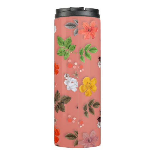 Gele bloemen en witte rozen 19 thermosbeker (Achterkant)