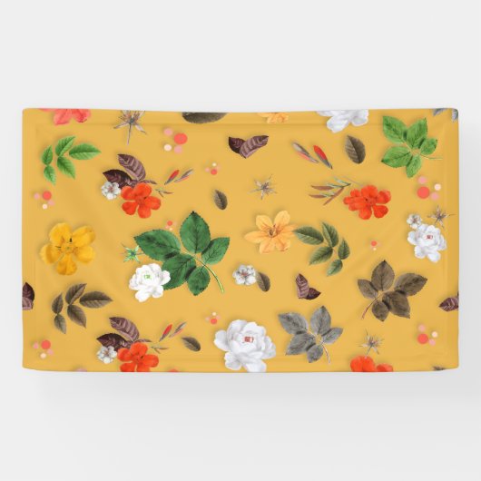 Gele bloemen en witte rozen 20 spandoek (Horizontaal)