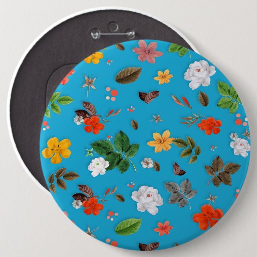 Gele bloemen en witte rozen 24 ronde button 6,0 cm (Voorkant /achterkant)