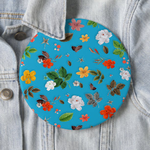 Gele bloemen en witte rozen 24 ronde button 6,0 cm