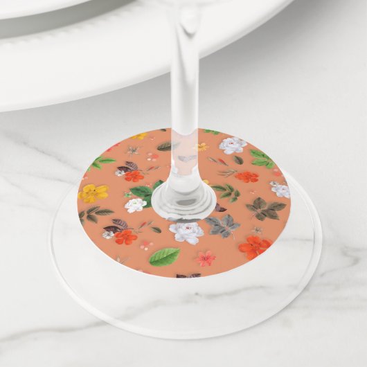 Gele bloemen en witte rozen 25 wijnglaslabel (Dichtbij)