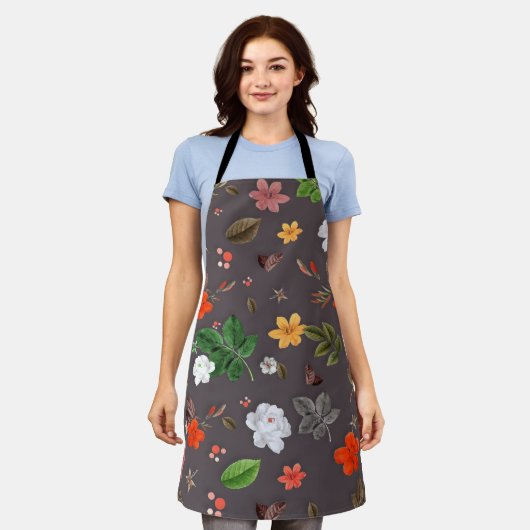 Gele bloemen en witte rozen 26 schort (Gedragen)
