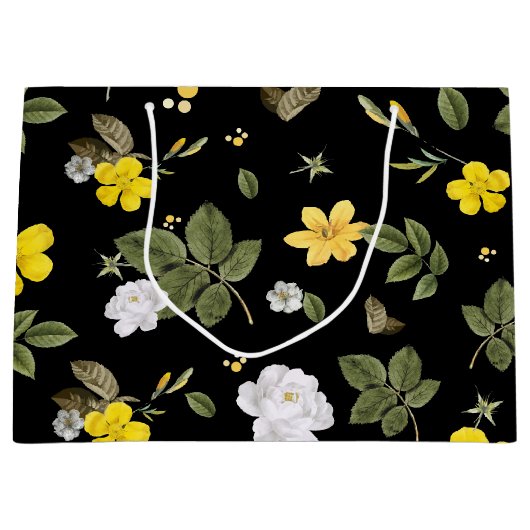 Gele bloemen en witte rozen 2 groot cadeauzakje (Voorkant)