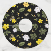 Gele bloemen en witte rozen 2 wijnglaslabel (Voorkant)